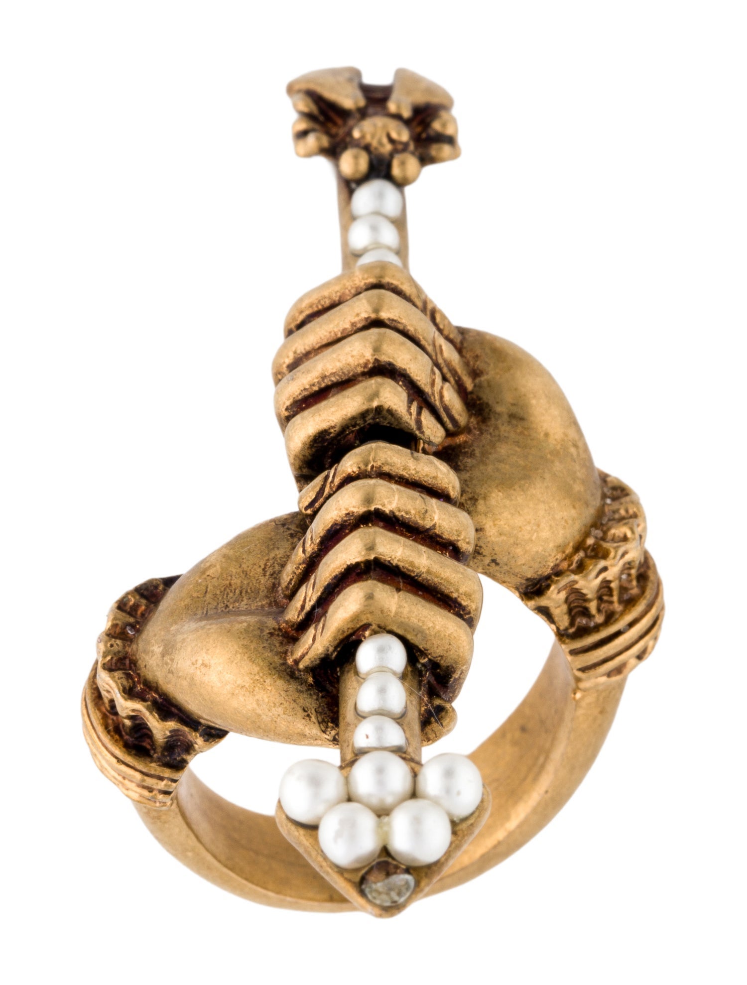 Gucci Faux Pearl Hand & Arrow Cocktail Ring